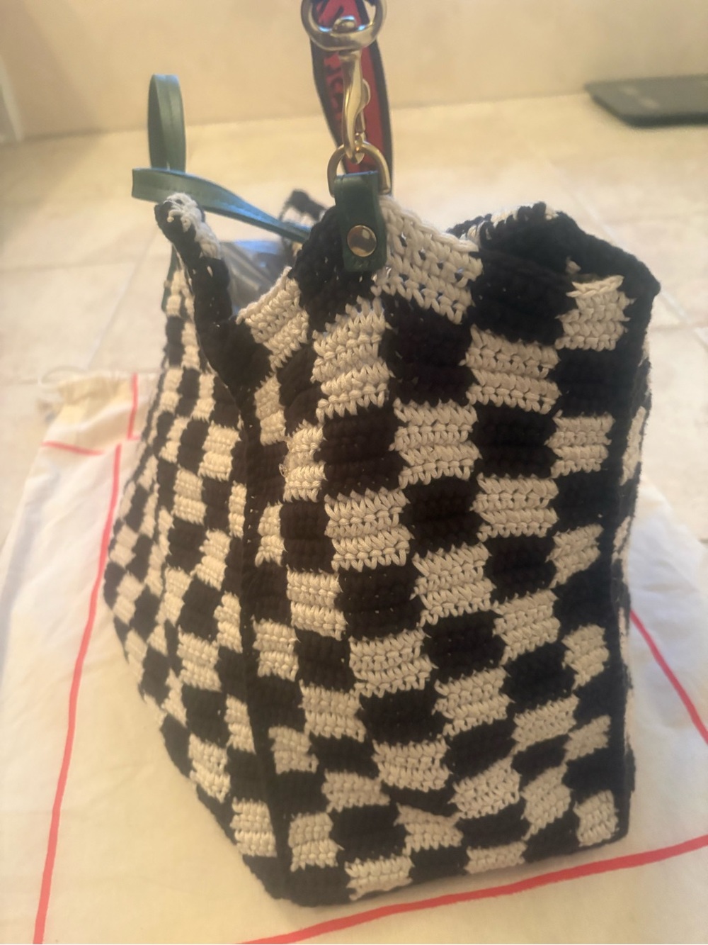 Clare V summer Simple Tote - Black & Cream Crochet Checker Tote - Picture 10 of 15